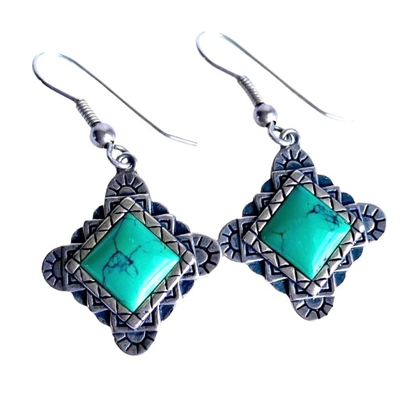 Carolyn Pollack Relios Turquoise Earrings Sterling Silver 925 Southwestern - Picture 1 of 9